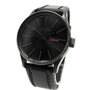 Nixon The Sentry Mens Stealth Day Date 42mm Watch Red Black Silicone New Battery